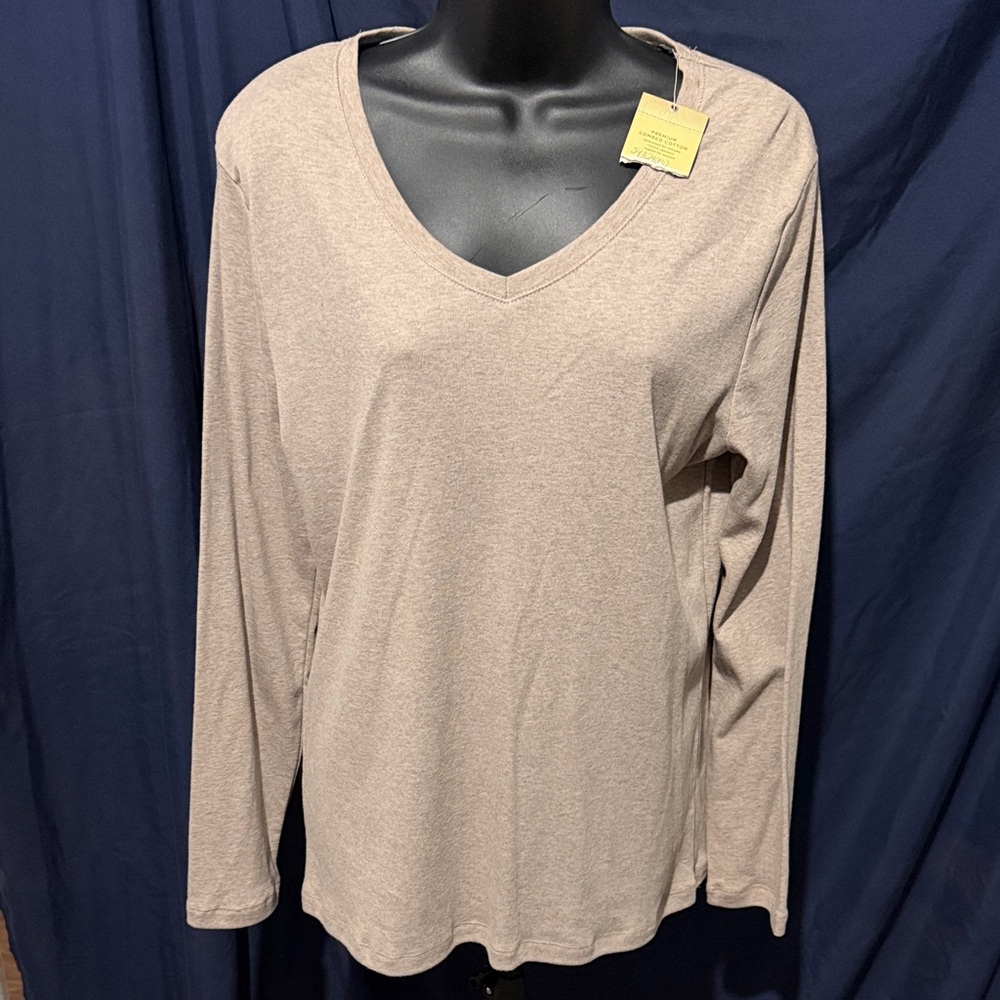 Sonoma Women's Tan V-Neck Long Sleeve Top